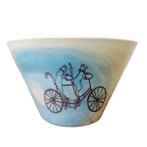 Cats Riding Bicycle Art Pottery Bow Bike Bella Joy Pottery Plainwell MI Cat